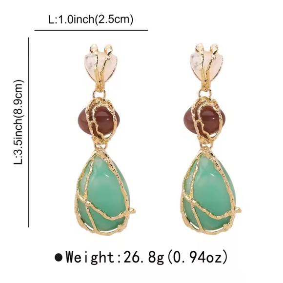 Zara Gold Green Stone Drop Earrings - Picture 8 of 10